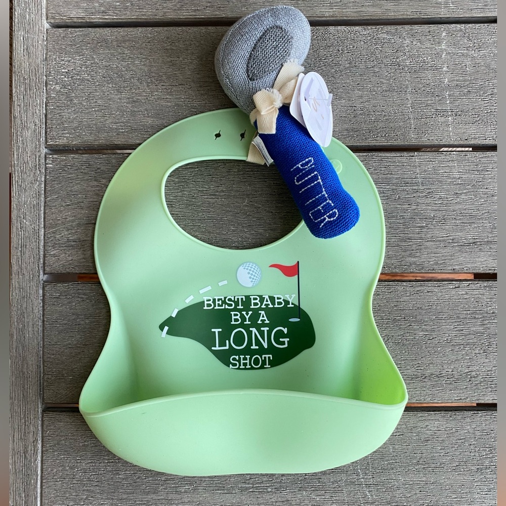 Silicone bib and rattle set